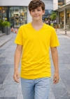 Genç Erkek Çocuk V Yaka Tişört Model - Sarı