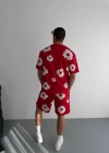 İki İplik Baskılı Şortlu Takım - Kırmızı