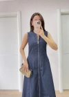 Jeans Kot Önü Tam Fermuarlı Kadın Uzun Elbise - Mavi