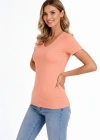 Kadın 3lü V Yaka Tişört – Kısa Kollu Yazlık Slim Fit Body - Toz Pembe, Lacivert, Hardal