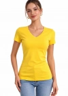 Kadın 3lü V Yaka Tişört – Kısa Kollu Yazlık Slim Fit Body - Toz Pembe, Sarı, Turkuvaz