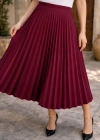 Kadın 90 Cm Saten Kumaş Pliseli Midi Etek Şık ve Zarif Tasarım - Bordo
