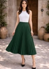 Kadın 90 Cm Saten Kumaş Pliseli Midi Etek Şık ve Zarif Tasarım - Çağla Yeşili