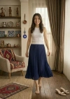 Kadın 90 Cm Saten Kumaş Pliseli Midi Etek Şık ve Zarif Tasarım - Lacivert