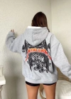 Kadın Baskılı Kapüşonlu Sweat - Gri