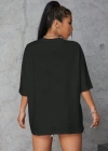 Kadın Baskılı Oversize T-shirt - Siyah