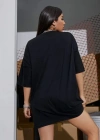 Kadın Baskılı Oversize T-shirt - Siyah