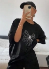 Kadın Baskılı Oversize T-shirt - Siyah