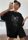 Kadın Baskılı Oversize T-shirt - Siyah
