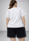 Kadın Battal Beden Kısa Kollu Tişört Şort Takım Kontrast Dikiş Detaylı Günlük Ev Giyimi - Beyaz