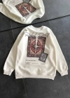 Kadın Bisiklet Yaka Baskılı SweatShirt - Beyaz