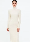 Kadın Boğazlı Triko Elbise Uzun Fitilli Esnek Dokuma Tam Kalıp Baharlık 130 cm - Beyaz