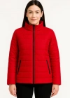 Kadın Bomber Mont Ceket – Su İtici Kumaş, Kapitone Astarlı, Fermuarlı, Kışlık - Kırmızı