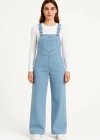 Kadın Chambray Açık Mavi Denim Görünümlü Geniş Paça Salopet Tulum - Mavi