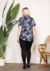 Kadın Desenli Püsküllü Viskon Bluz Bebe Yaka Kısa Kollu Big Size Rahat Kesim - Desenli