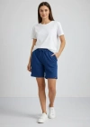 Kadın Dokuma otoban Şort Beli Lastikli Bağcıklı Cepli Kesim Şort - İndigo