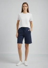 Kadın Dokuma otoban Şort Beli Lastikli Bağcıklı Cepli Kesim Şort - Lacivert