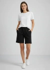 Kadın Dokuma otoban Şort Beli Lastikli Bağcıklı Cepli Kesim Şort - Siyah