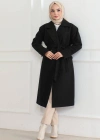 Kadın Düğmeli İçi Astarlı Kaşmir Kaşe Kaban - Siyah
