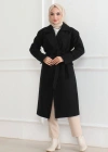 Kadın Düğmeli İçi Astarlı Kaşmir Kaşe Kaban - Siyah