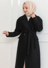 Kadın Düğmeli İçi Astarlı Kaşmir Kaşe Kaban - Siyah