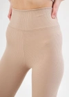 Kadın Fitilli Full Likralı Yüksek Bel Toparlayıcı Tayt Günlük ve Spor Kullanım - Bej