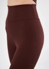 Kadın Fitilli Full Likralı Yüksek Bel Toparlayıcı Tayt Günlük ve Spor Kullanım - Bordo