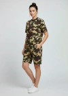 Kadın Kamuflaj Desenli Tişört Şort Takım Kesim 2’li - Kamuflaj