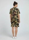 Kadın Kamuflaj Desenli Tişört Şort Takım Kesim 2’li - Kamuflaj