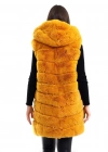 Kadın Kapşonlu Peluş Kürk Yelek Premium Kalite, Tam Astarlı, Uzun Model - Sarı
