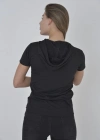 Kadın Kapşonlu Slim Fit T-shirt - Siyah