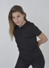 Kadın Kapşonlu Slim Fit T-shirt - Siyah