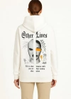 Kadın Kapşonlu Sweatshirt Oversize Üç İplik Şardonlu Other Lives Ön Arka Baskılı - Beyaz