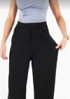 Kadin Likralı Cirt Kapama Siyah Palazzo Pantolon - Siyah