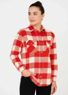 Kadın Oduncu Gömlek Uzun Kollu Şardonlu Kırmızı Beyaz Kareli Desen Regular Fit - Bordo