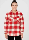 Kadın Oduncu Gömlek Uzun Kollu Şardonlu Kırmızı Beyaz Kareli Desen Regular Fit - Bordo