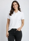 Kadın Pike Kumaş Düğmeli Yaka Regular Rahat Günlük Kısa kol Tişört T-shirt - Beyaz