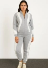 Kadın Premium Parçalı Eşofman Takım - Dik Yaka Fermuarlı Sweatshirt - Gri