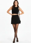 Kadın Siyah Krep Şortlu Etek Mini Boy Yırtmaç Detaylı Yüksek Bel Tasarım - Siyah