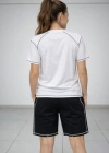 Kadın Spor Tişört Şort Takım Kontrast Dikiş Detaylı Ovarsize rahat kalıp - Beyaz