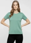 Kadın T-Shirt Bisiklet Yaka Slim Fit Likralı Tişört Günlük Basic Body - Mint Yeşili