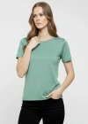 Kadın T-Shirt Bisiklet Yaka Slim Fit Likralı Tişört Günlük Basic Body - Mint Yeşili
