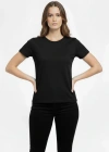 Kadın T-Shirt Bisiklet Yaka Slim Fit Likralı Tişört Günlük Basic Body - Siyah
