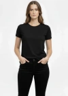 Kadın T-Shirt Bisiklet Yaka Slim Fit Likralı Tişört Günlük Basic Body - Siyah