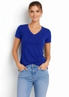 Kadın T-Shirt V Yaka Slim Fit Likralı Tişört Günlük Basic Body - İndigo