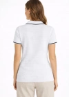 Kadın Triko Kumaş Yakalı Düğmesiz Açık Yaka Fitilli Kısa Kollu Regular Fit Tişört T-shirt - Beyaz