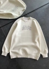 Kadın Üç İplik Bisiklet Yaka Baskılı SweatShirt - Beyaz