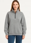 Kadın Üç İplik Dık Yaka Yarım Fermuarlı SweatShirt - Gri