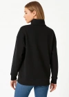 Kadın Üç İplik Dık Yaka Yarım Fermuarlı SweatShirt - Siyah