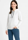 Kadın Üç İplik Kapüşonlu Kanguru Çepli SweatShirt hoodie - Beyaz